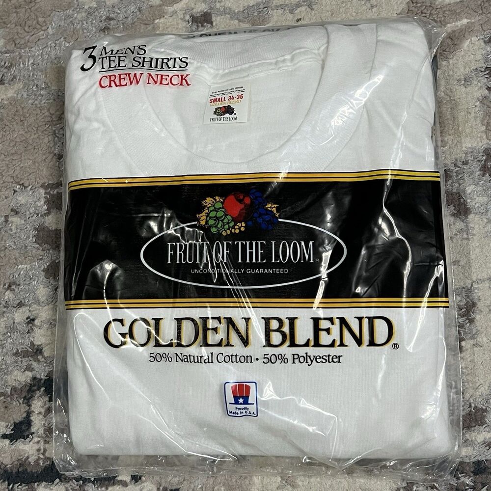 NOS Deadstock 80s Fruit Of The Loom 3 Pack Mens T-Shirts Golden Blend Sz S VTG